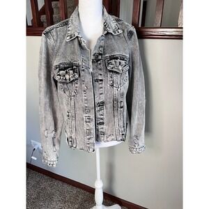 Vervet by Flying Monkey Grey Acid Wash Distressed Crop Denim Jacket Size M